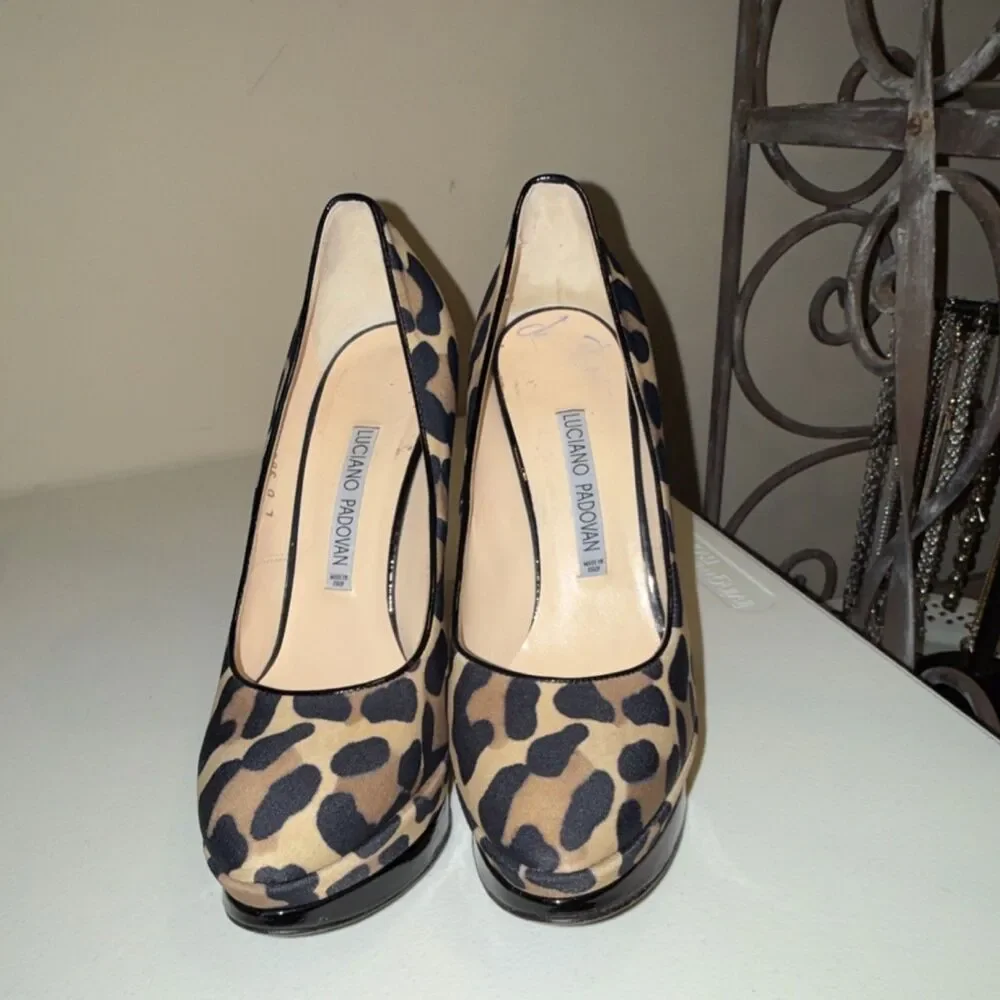Luciano Padovan Women's Animal Print Platform Stiletto Heel Beige Black EU 37